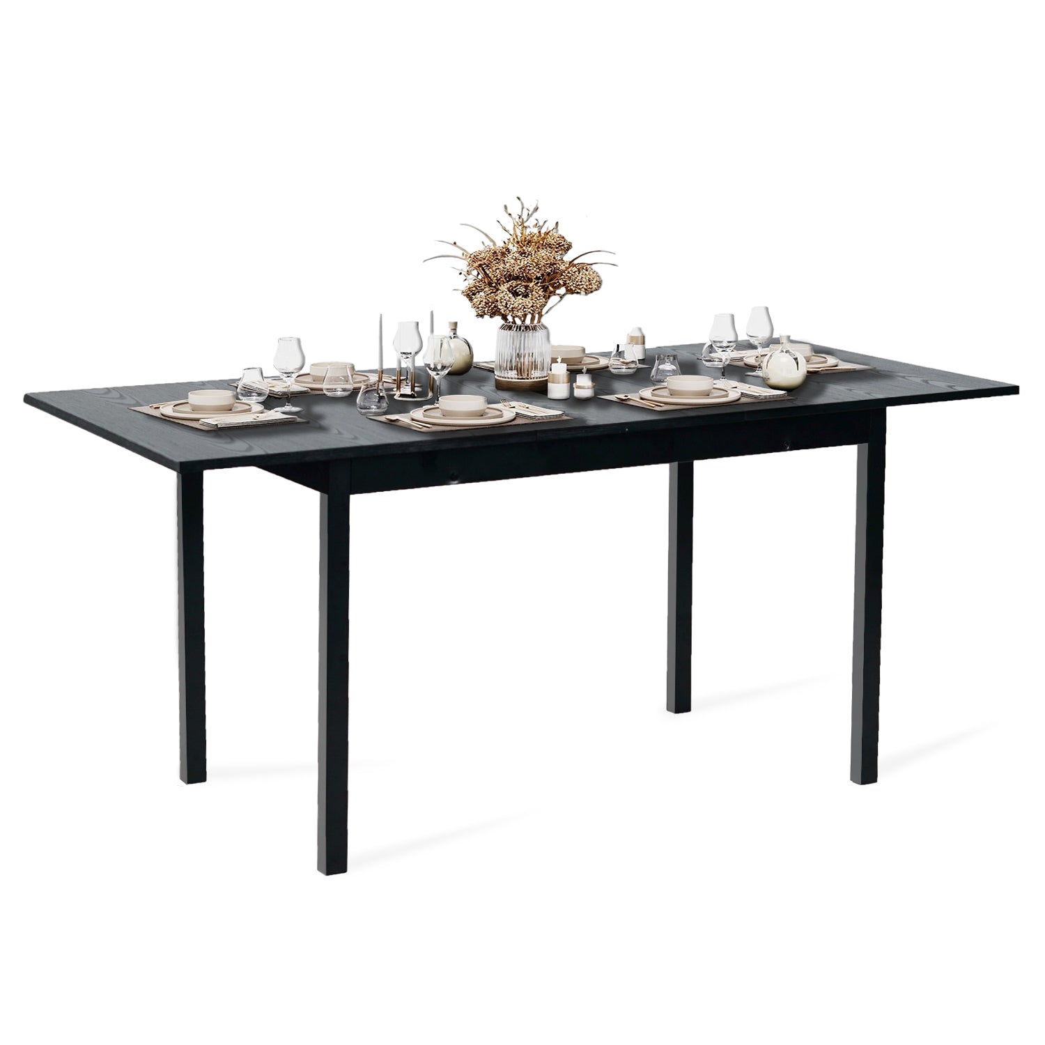 Industrial extendable dining room table for 4 to 6 people in black MDF wood, black metal legs - BARI BLACK DD