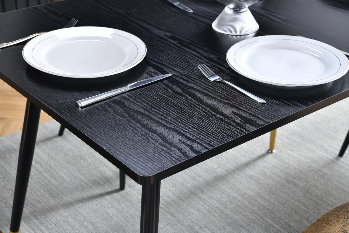 Table de salle à manger rétro style industriel, extensible en bois MDF noir pour 4 à 6 personnes, pieds en métal noir et doré, WHALEN DARK WOOD STRETCH TABLE BG