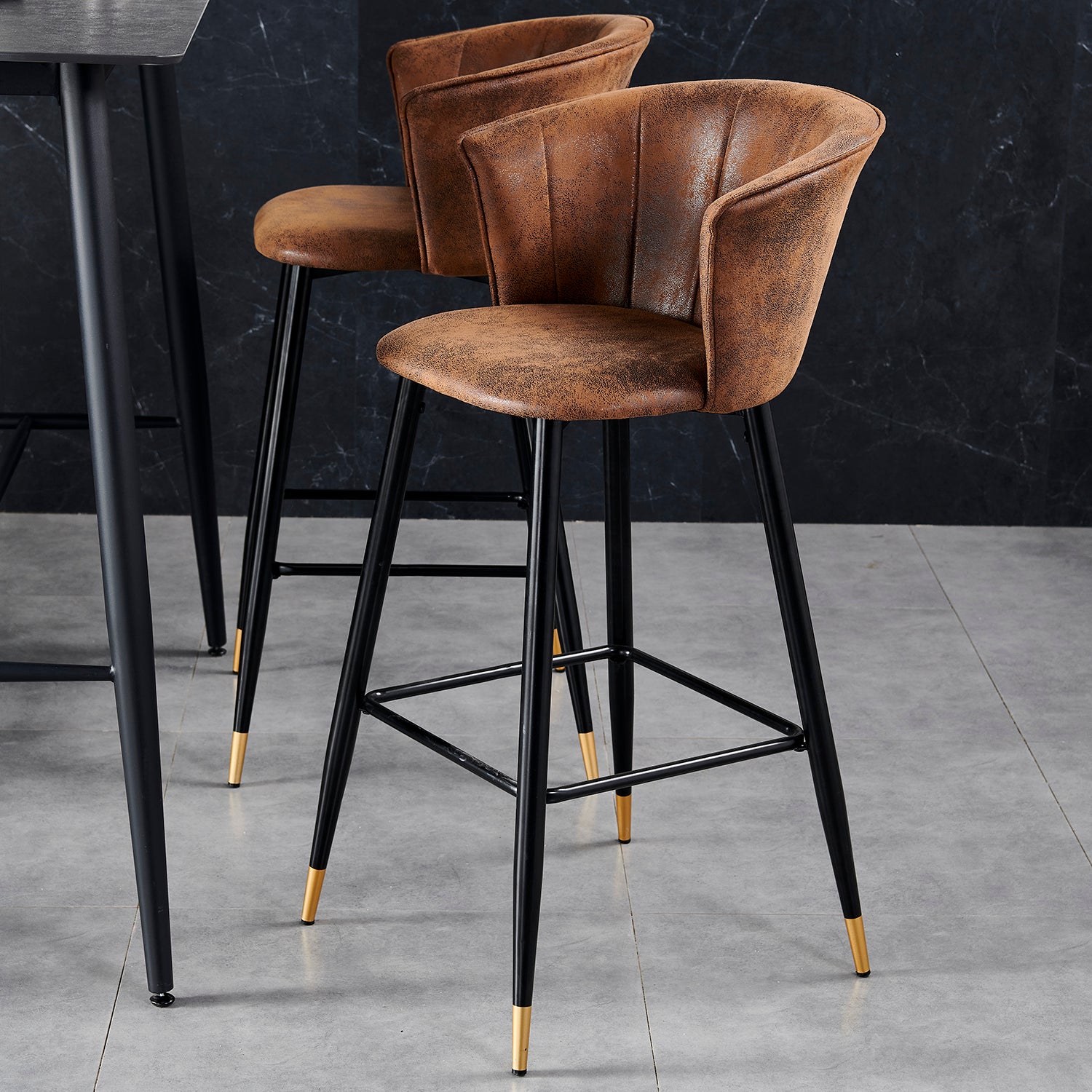 Set of 2 industrial bar stools with armrests and suede back - DONCIC BAR