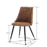 Lot de 2 chaises de salle à manger en suédine, pieds en métal noir et doré, SMEG SUEDE BROWN BG