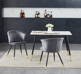 Conjunto de 2 sillas de comedor retro, en terciopelo gris y patas de metal negro y dorado - DONCIC DINING CHAIR GERY BG