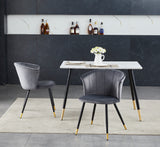 Lot de 2 chaises salle à manger rétro, en velours gris et pieds en métal noir et dorée - DONCIC DINING CHAIR GERY BG