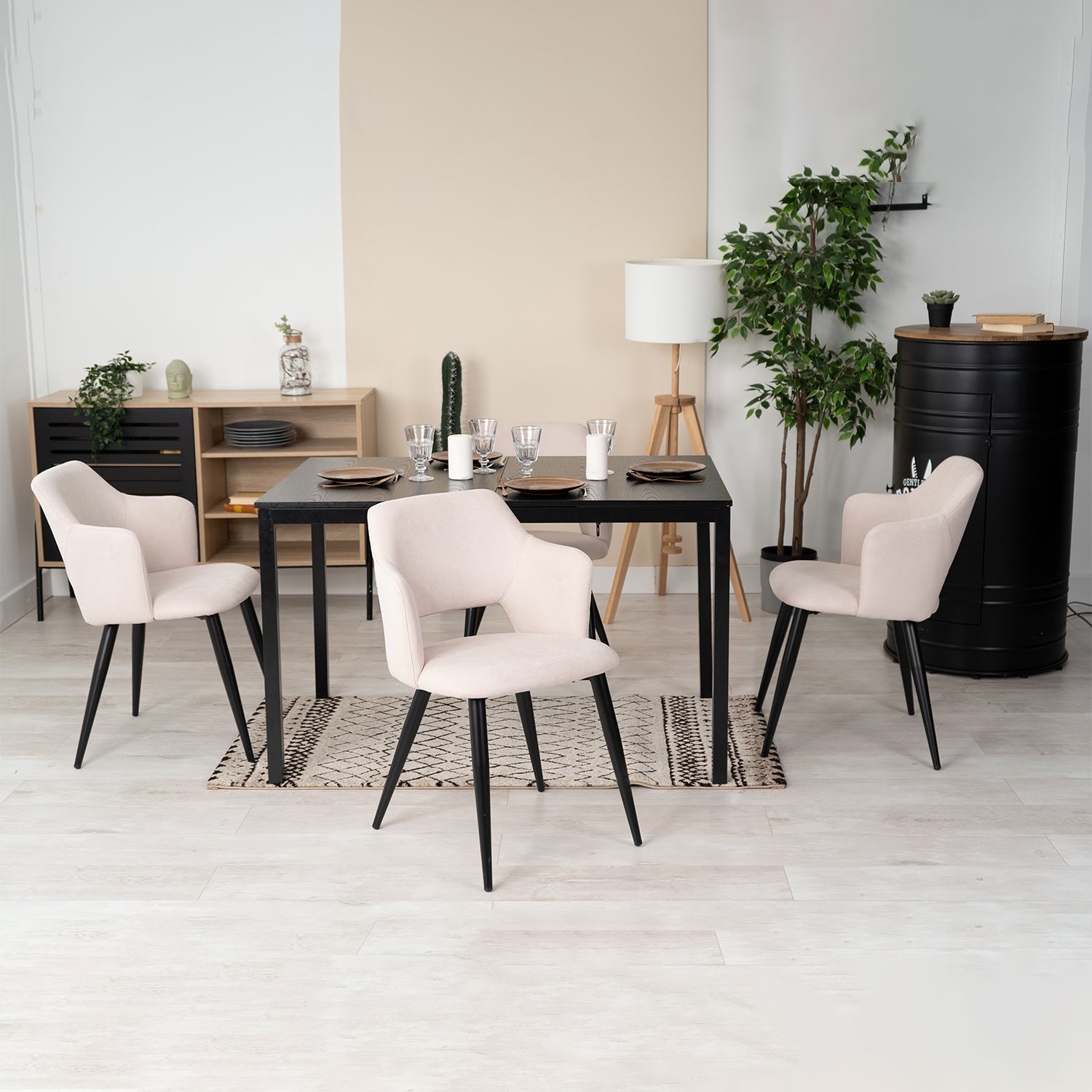 Set of 4 Scandinavian dining room chairs in beige fabric - AKANJI LIGHT BEIGE 4PCS