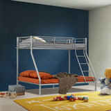 3-seater, 2-story bunk bed in silver metal with ladder 140x190cm and 90x190cm (mattress not included) - JAZZ