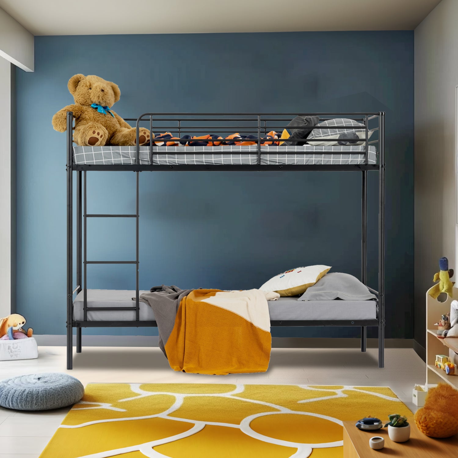 2-seater, 2-story bunk bed in black metal with ladder 90x190cm (mattress not included) - TWIN