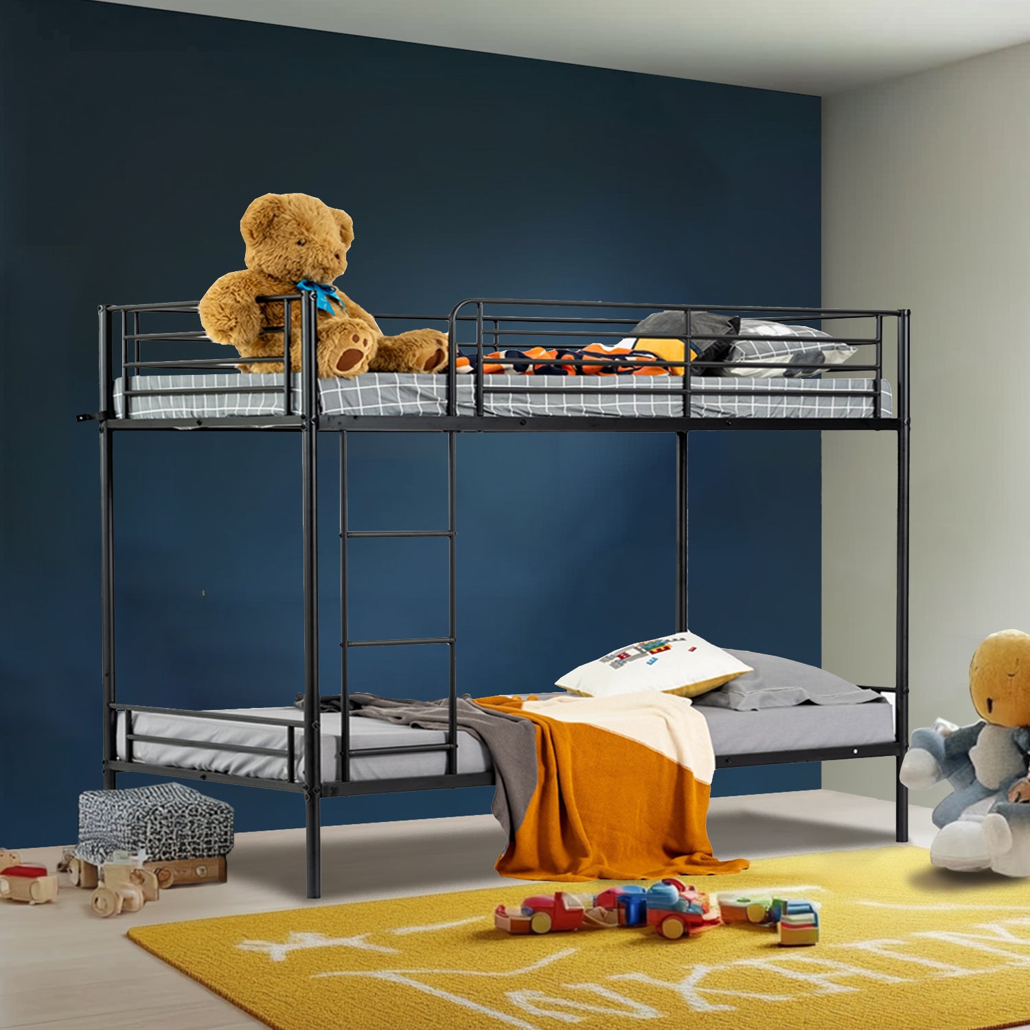 2-seater, 2-story bunk bed in black metal with ladder 90x190cm (mattress not included) - TWIN