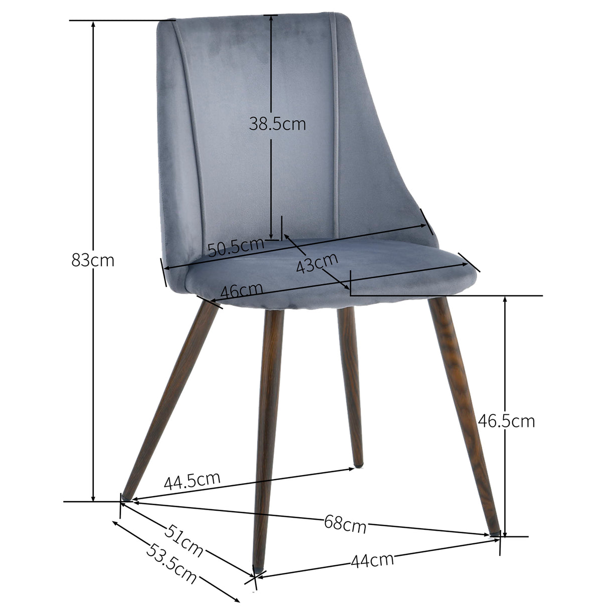 Lot de 2 chaises salle à manger scandinave en velours gris avec pieds en métal imitation bois, SMEG TIAANIUM 32MM DARK GREY A