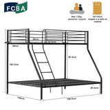 3-Sitzer- und 2-stöckiges Etagenbett aus schwarzem Metall mit Leiter 140 x 190 cm und 90 x 190 cm (Matratze nicht im Lieferumfang enthalten) – JAZZ