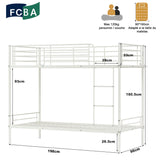 2-seater, 2-story bunk bed in white metal with ladder 90x190cm (mattress not included) - TWIN