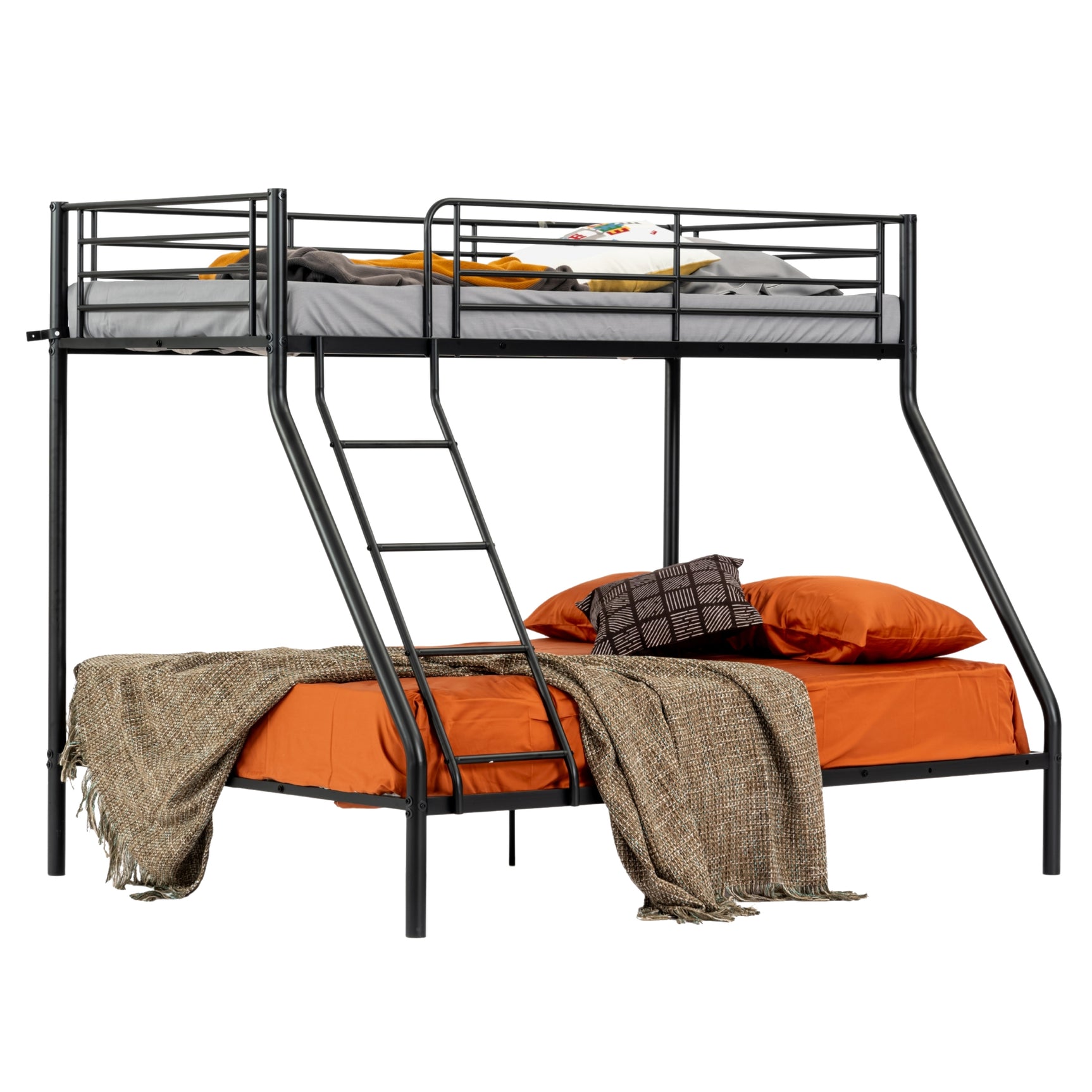 3-Sitzer- und 2-stöckiges Etagenbett aus schwarzem Metall mit Leiter 140 x 190 cm und 90 x 190 cm (Matratze nicht im Lieferumfang enthalten) – JAZZ