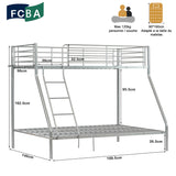 3-seater, 2-story bunk bed in silver metal with ladder 140x190cm and 90x190cm (mattress not included) - JAZZ