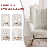 Fauteuil à bascule allaitement scandinave avec accoudoirs en tissu mouton boulette beige à surpiqûres - FUNKEL