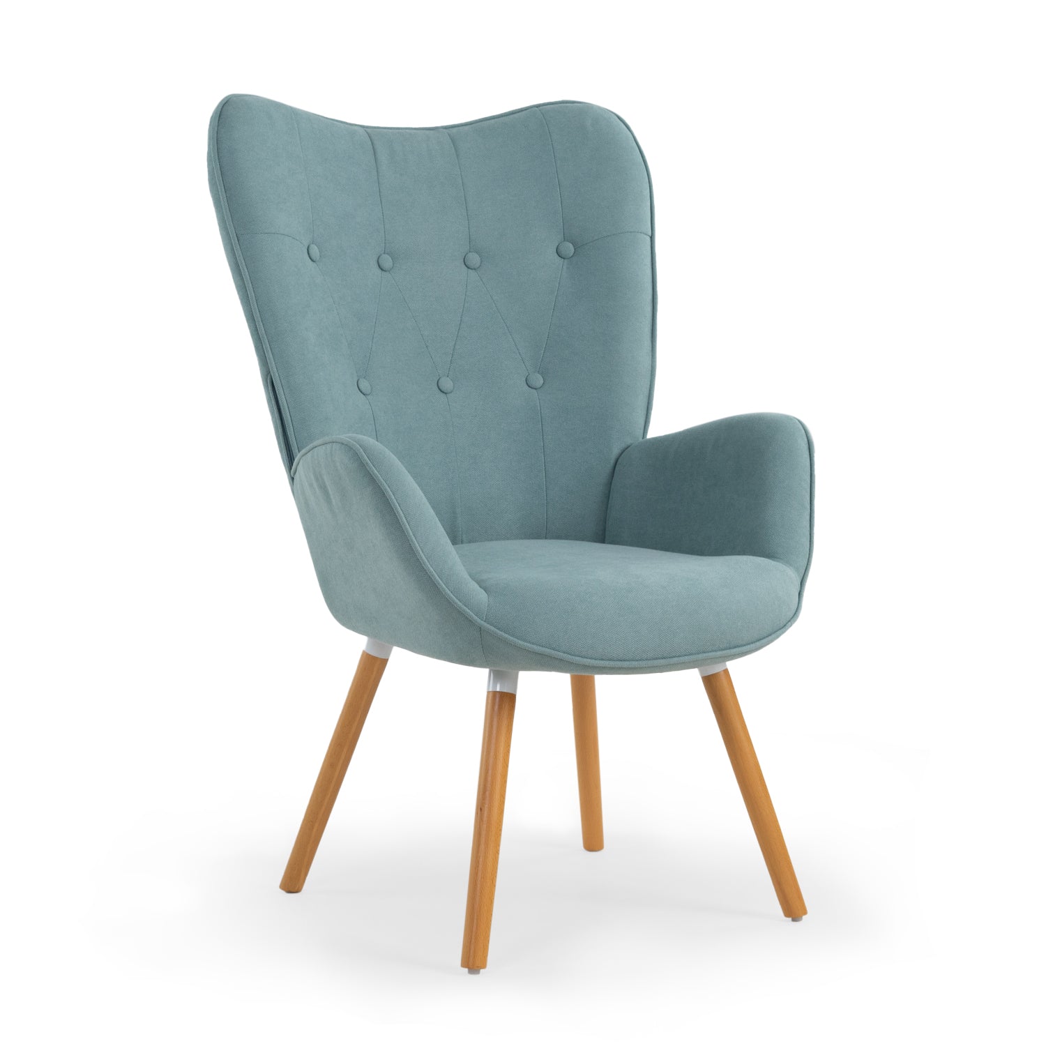 Fauteuil scandinave avec accoudoirs en tissu vert d'eau capitonné - KAS