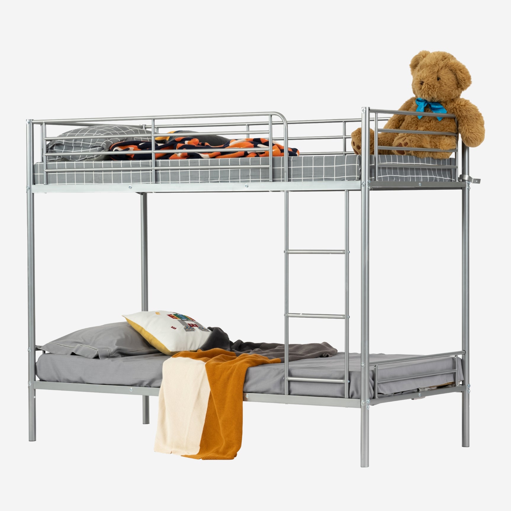 2-seater, 2-story bunk bed in silver metal with ladder 90x190cm (mattress not included) - TWIN