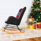 Scandinavian nursing rocking chair with armrests in stitched patchwork fabric - FUNKEL