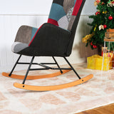 Sedia a dondolo per allattamento scandinava con braccioli in tessuto patchwork cucito - FUNKEL