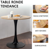 Table salle à manger ronde vintage 2-4 personnes en chêne et métal noir - CLIFT