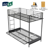 90x190cm bunk bed set with convertible black metal bench, and 2-seater foldable futon mattress - LIBERTY N MICA