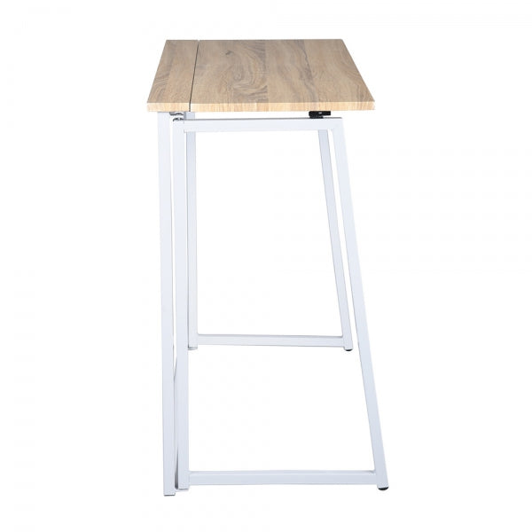 Bureau/table d'ordinateur pliable en bois de chêne avec pieds en métal blanc - ASCOLI OAK