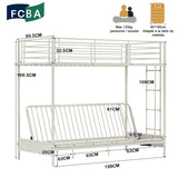 Bunk bed set 90x190cm with convertible bench in white metal, and 2 -seater foldable futon mattress - Liberty N Mica