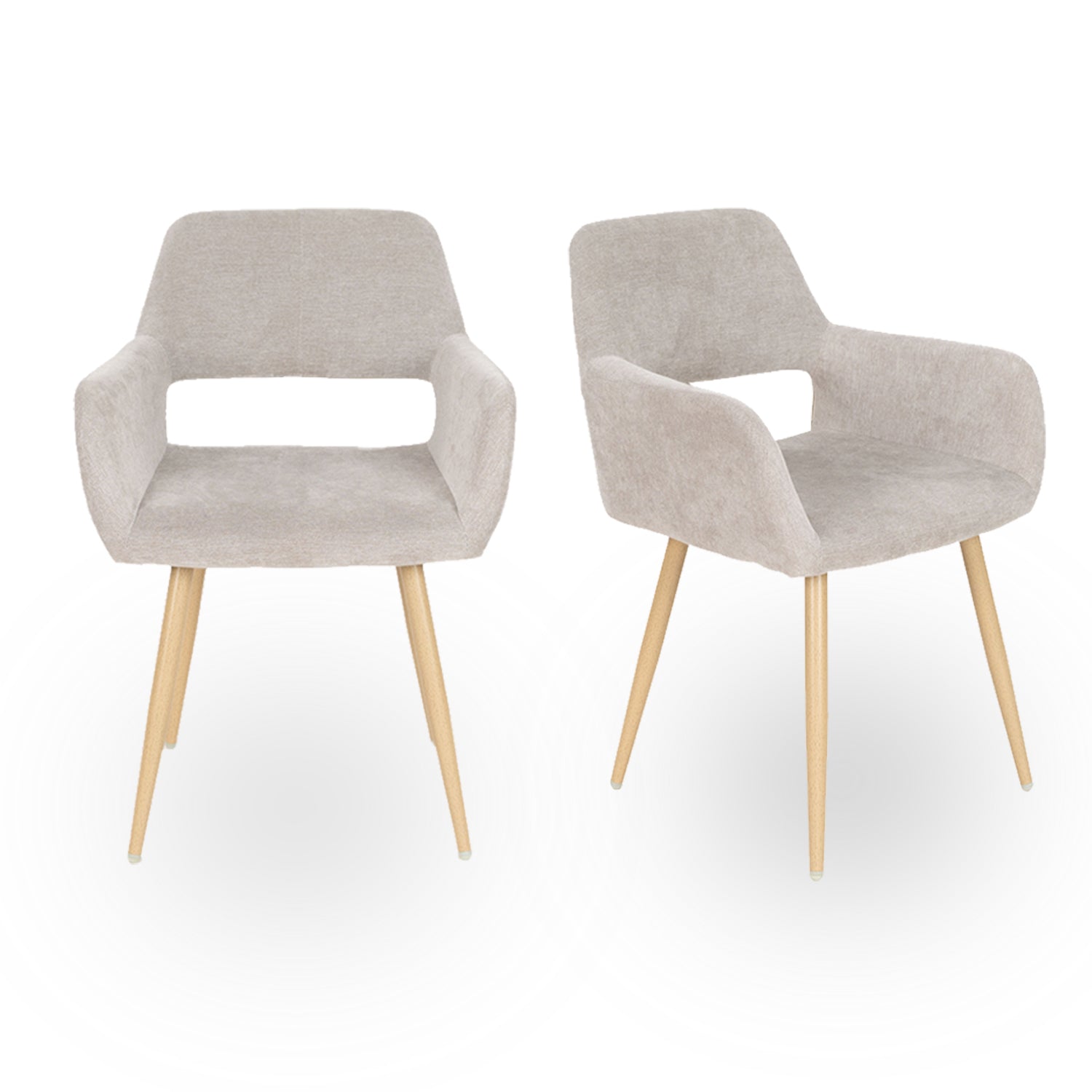 Set of 2 Scandinavian dining room armchairs with armrests in beige fabric - CROMWELL