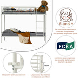 2-seater, 2-story bunk bed in white metal with ladder 90x190cm (mattress not included) - TWIN