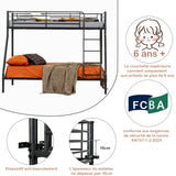 3-seater and 2-story bunk bed in black metal with ladder 140x190cm and 90x190cm (mattress not included) - JAZZ