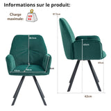 Lot de 6 chaises de salle à manger confortables en tissu vert avec accoudoirs - CALF GREEN 6PCS