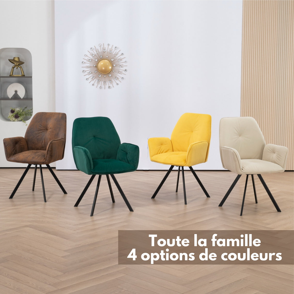 Lot de 2 chaises de salle à manger confortables en tissu jaune avec accoudoirs - CALF YELLOW