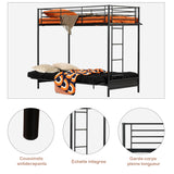 90x190cm bunk bed set with convertible black metal bench, and 2-seater foldable futon mattress - LIBERTY N MICA