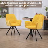 Lot de 2 chaises de salle à manger confortables en tissu jaune avec accoudoirs - CALF YELLOW