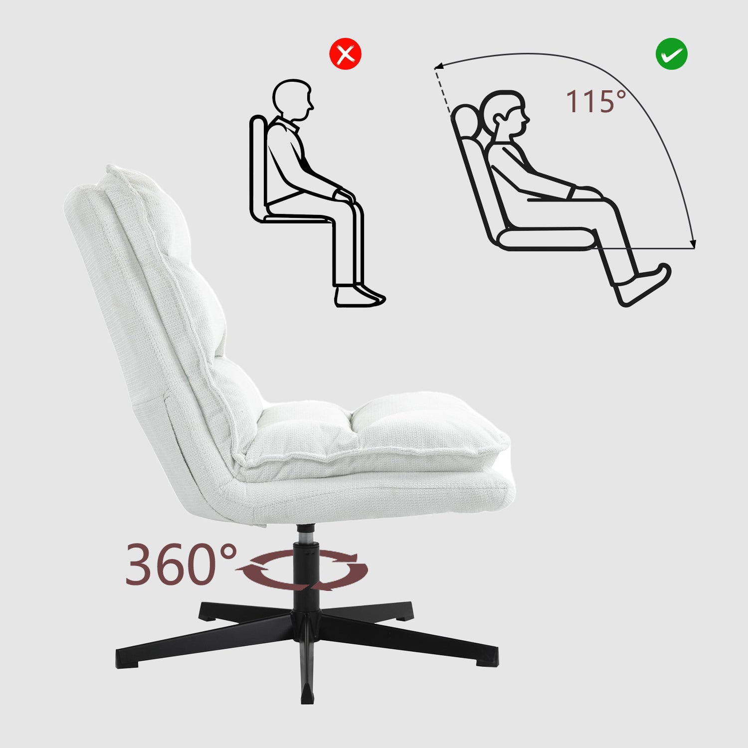 Foldable leisure armchair without armrests in white fabric, 360° swivel - AESTON