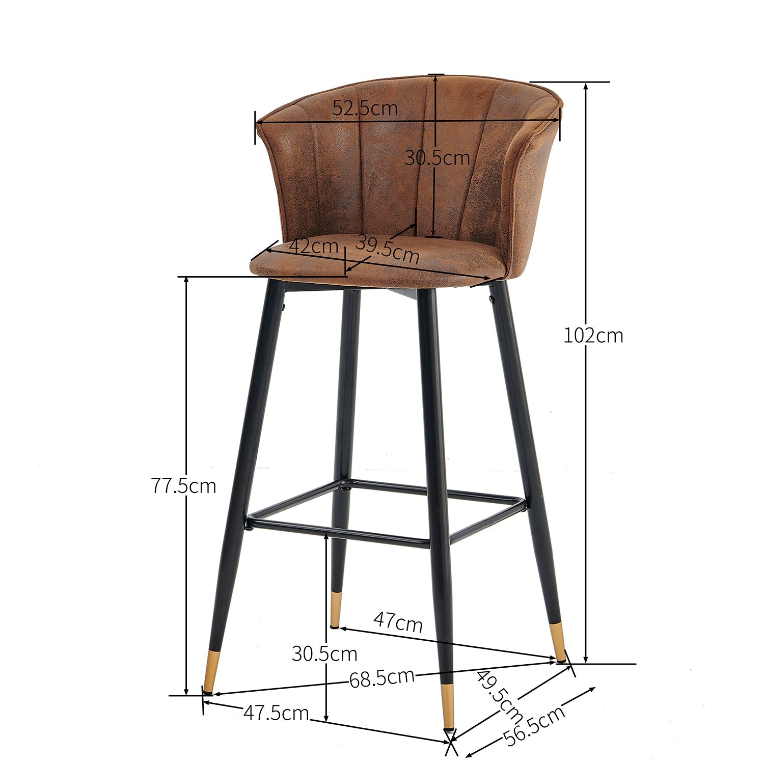 Lot de 4 tabourets de bar industriels avec accoudoirs et dossier en suédine - DONCIC BAR