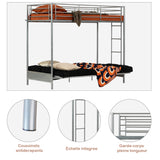 90x190cm bunk bed with convertible sofa bench and silver metal slatted base (mattress not included) - LIBERTY