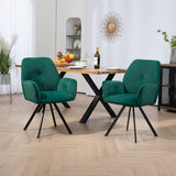 Ensemble de 4 chaises de salle à manger confortables en tissu beige et vert avec accoudoirs - CALF GREEN+BEIGE