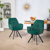 Set of 2 comfortable dining room chairs in green fabric with armrests - CALF GREEN