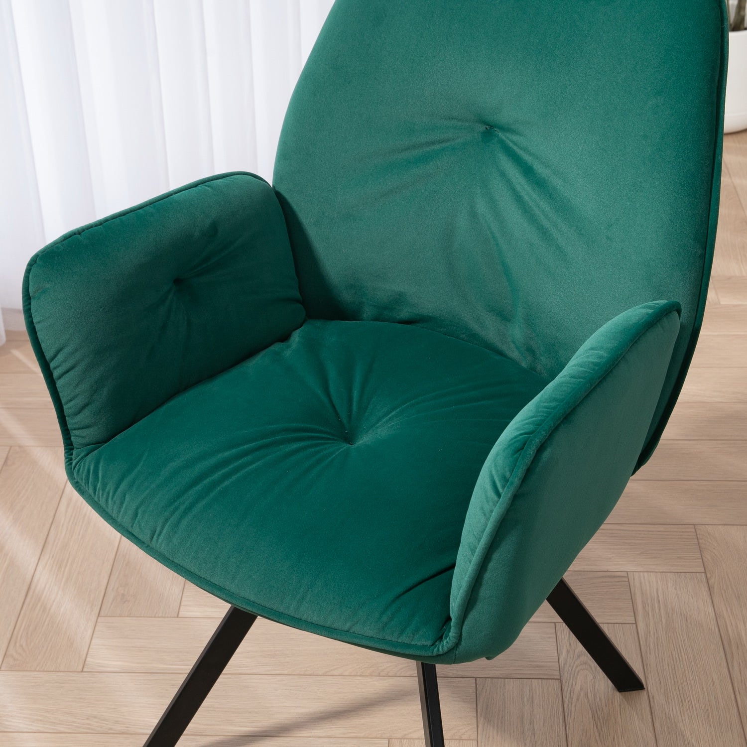 Set of 4 comfortable dining room chairs in green fabric and suede with armrests - CALF SUEDE+GREEN