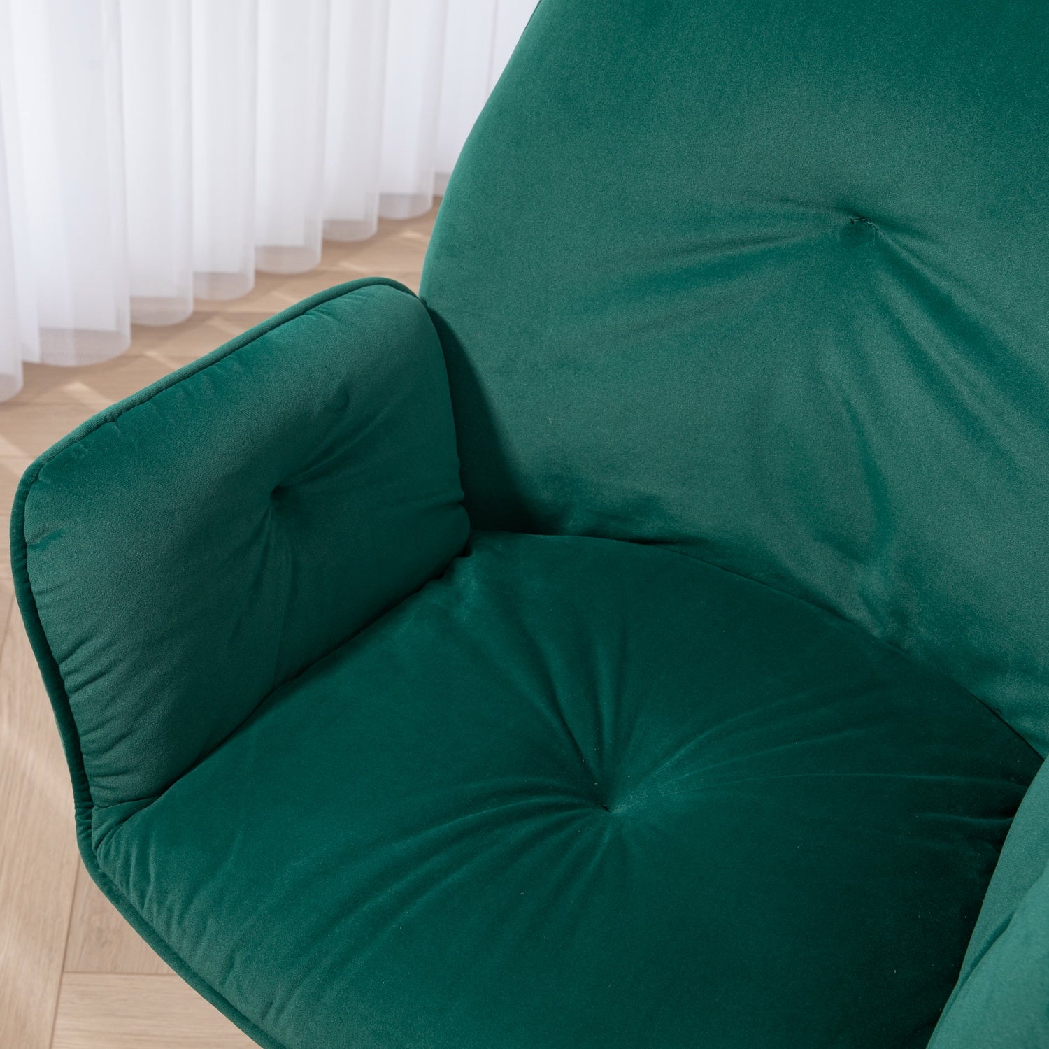 Set of 4 comfortable dining room chairs in green fabric and suede with armrests - CALF SUEDE+GREEN