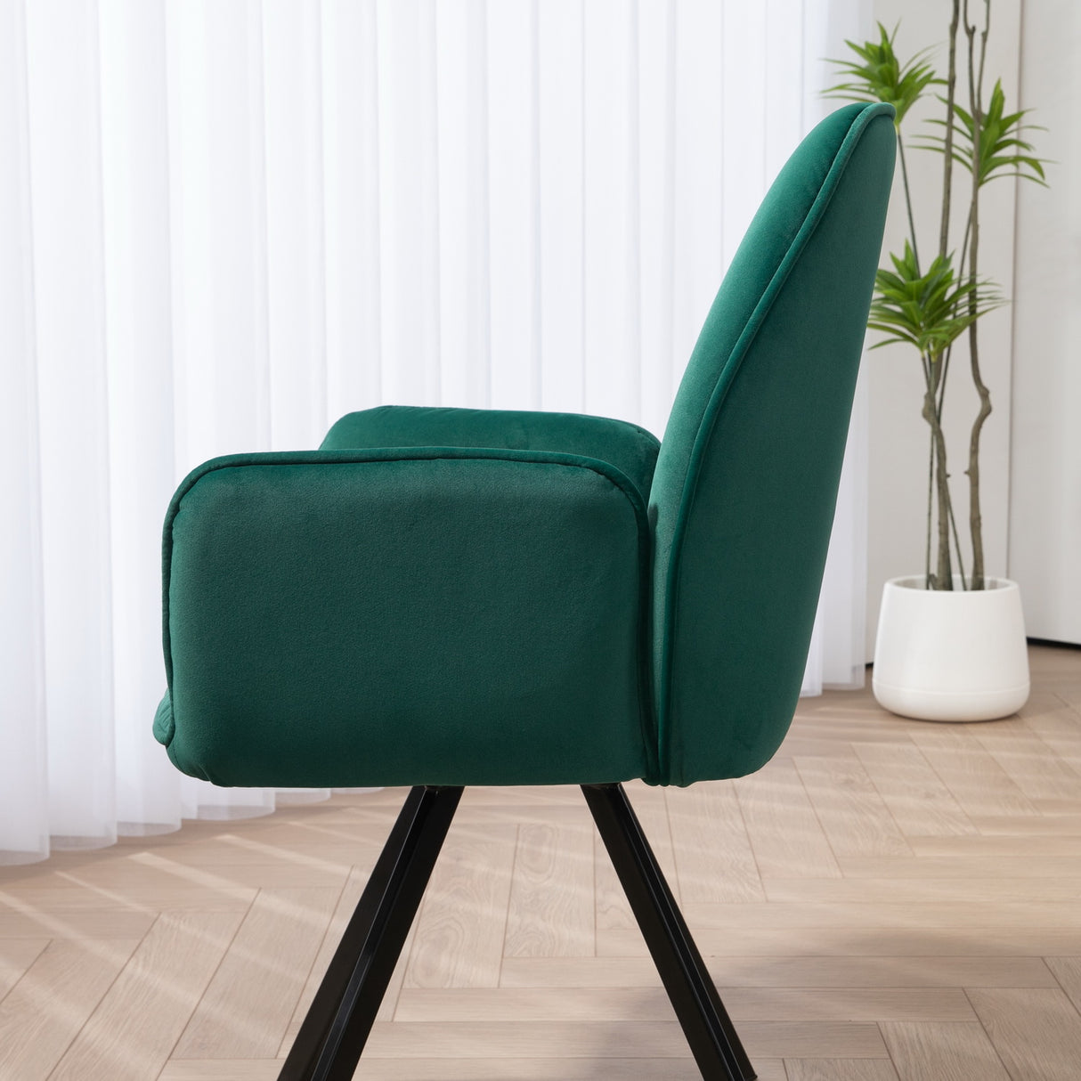 Set of 2 comfortable dining room chairs in green fabric with armrests - CALF GREEN