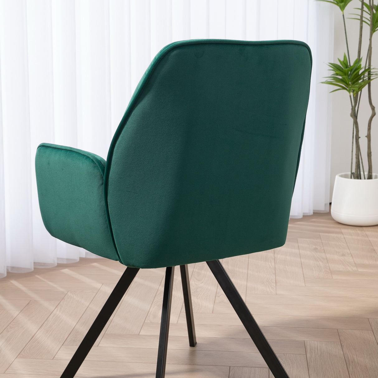 Lot de 2 chaises de salle à manger confortables en tissu vert avec accoudoirs - CALF GREEN