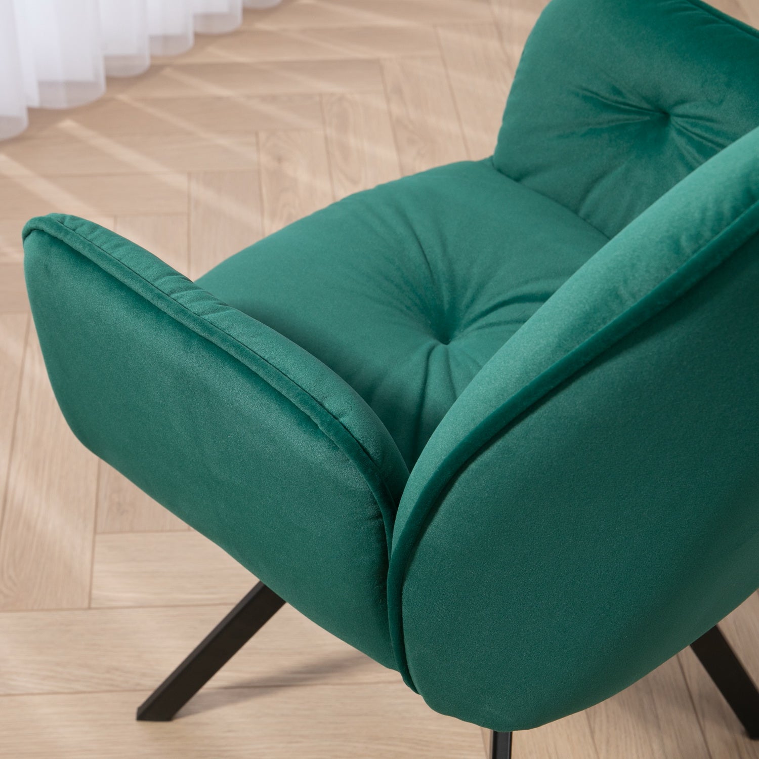 Ensemble de 6 chaises de salle à manger confortables en tissu beige, vert et suédine avec accoudoirs - CALF SUEDE+BEIGE+GREEN