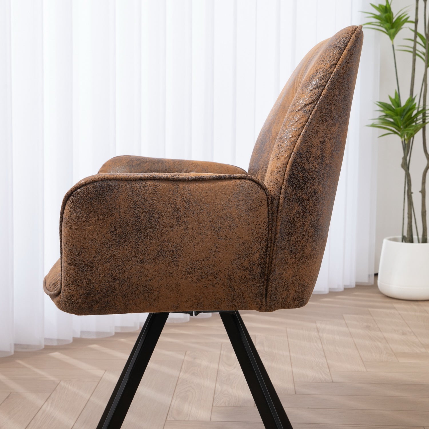 Set of 4 comfortable dining room chairs in beige fabric and suede with armrests - CALF SUEDE+BEIGE