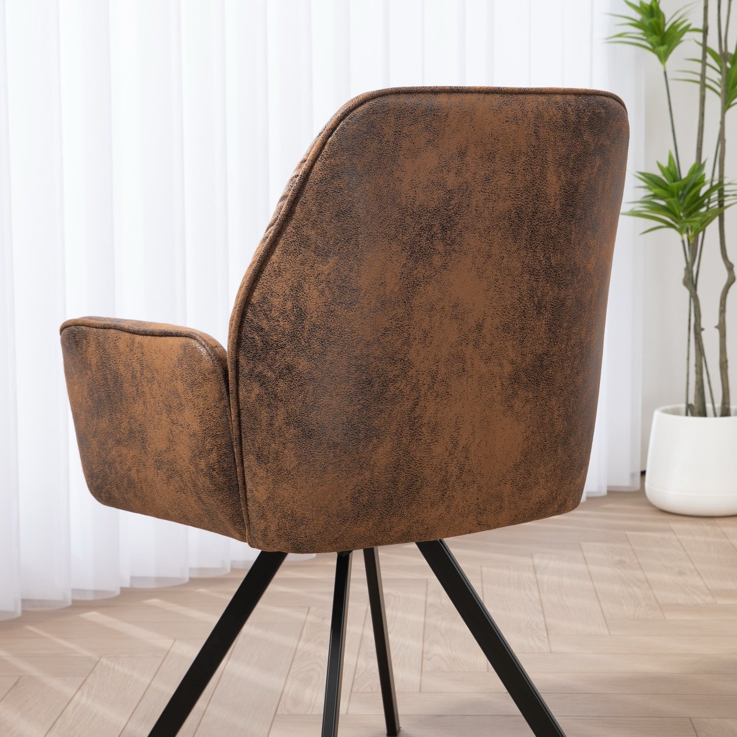 Set of 2 comfortable suede dining chairs with armrests - CALF SUEDE BROWN