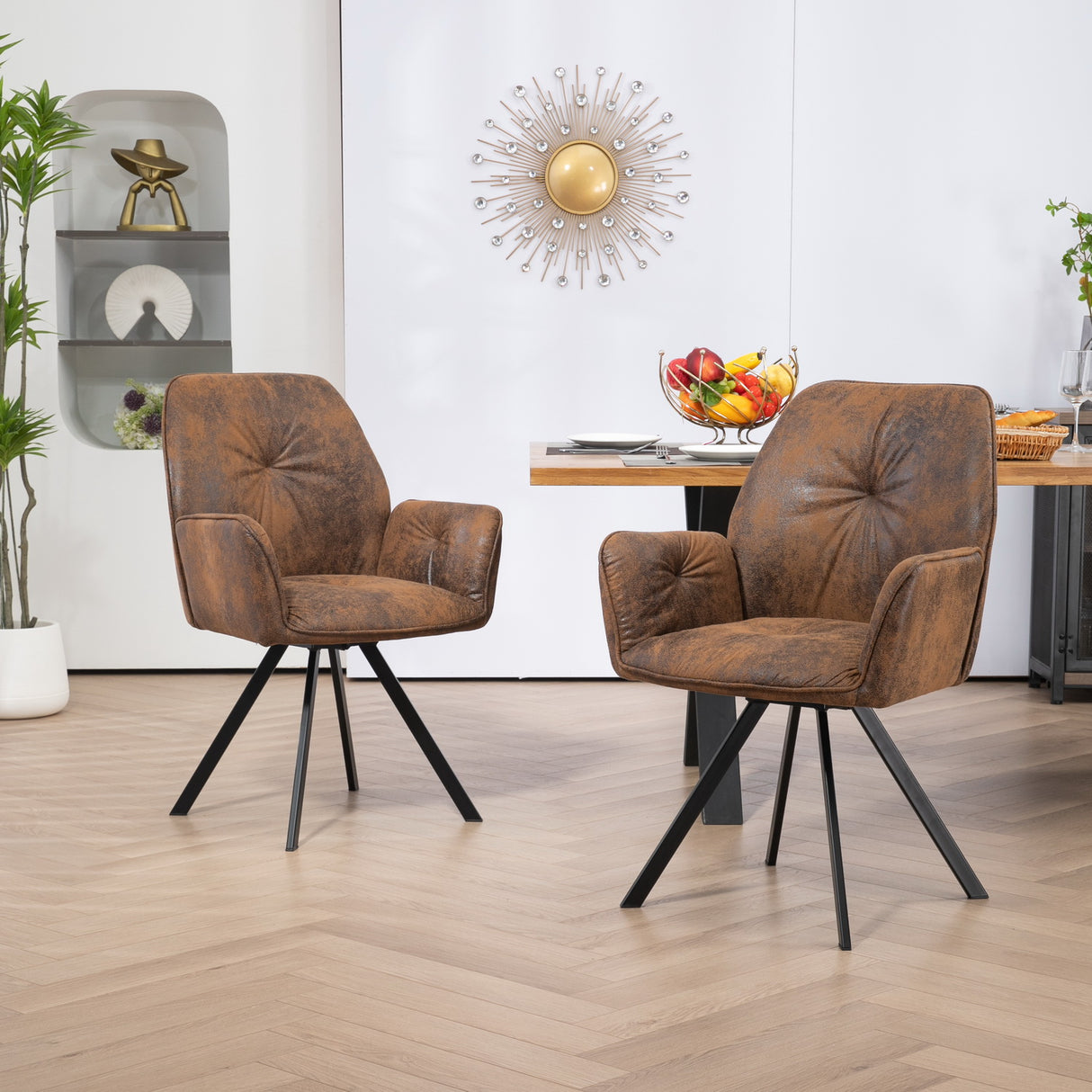 Lot de 2 chaises de salle à manger confortables en suédine avec accoudoirs - CALF SUEDE BROWN