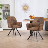 Set of 2 comfortable suede dining chairs with armrests - CALF SUEDE BROWN