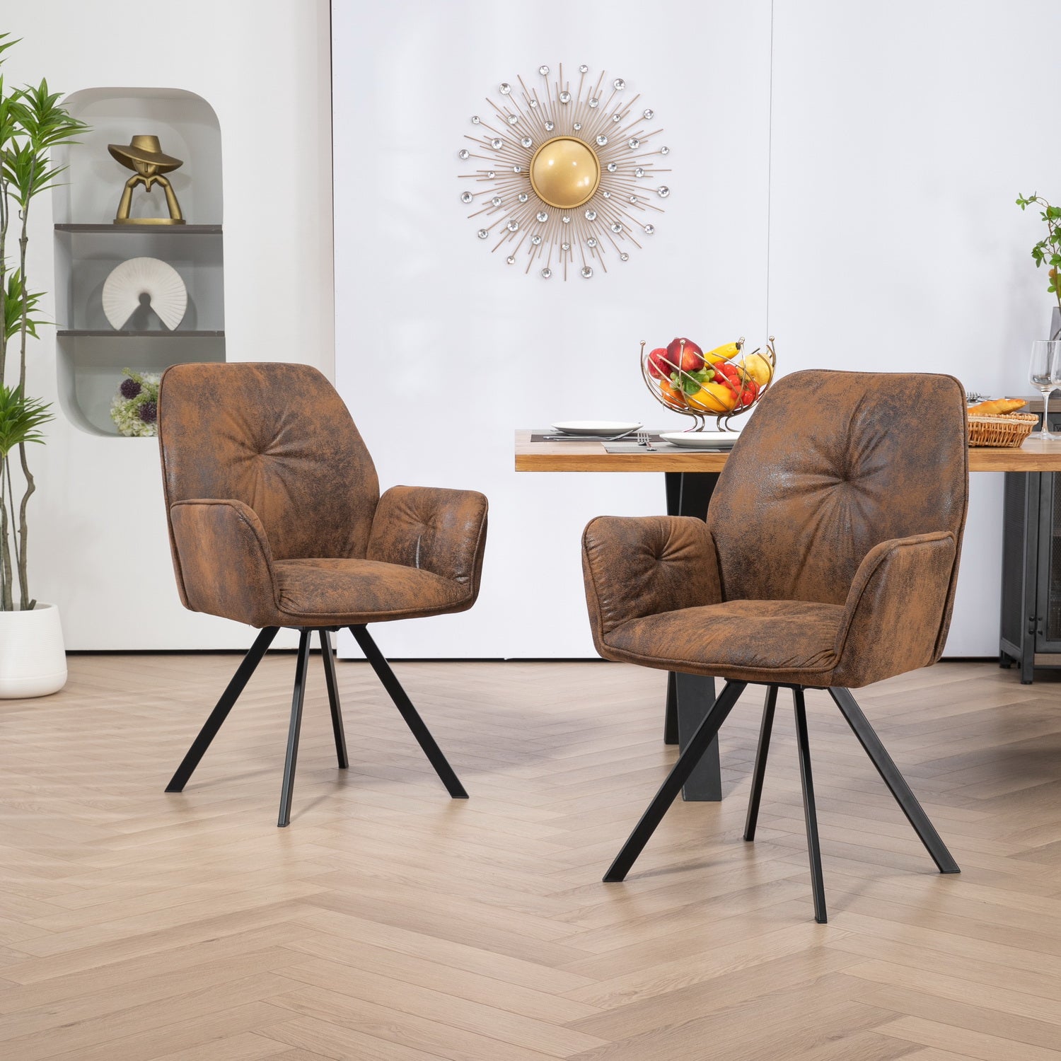 Lot de 2 chaises de salle à manger confortables en suédine avec accoudoirs - CALF SUEDE BROWN