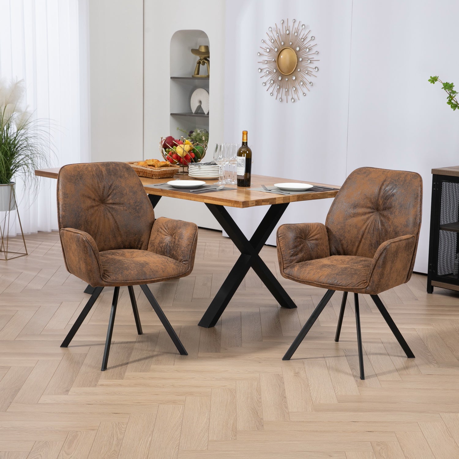 Set di 2 comode sedie da pranzo in pelle scamosciata con braccioli - CALF SUEDE MARRONE