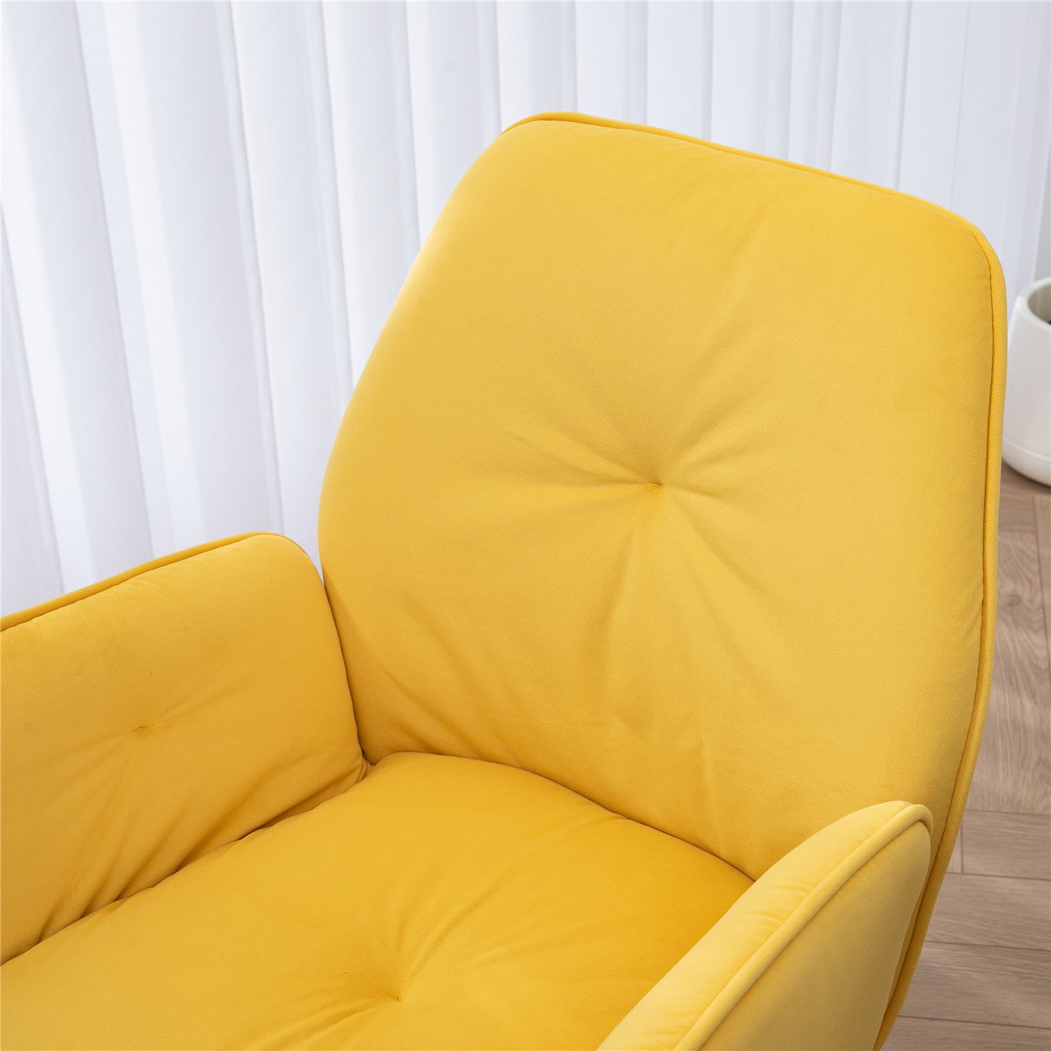 Set of 2 comfortable yellow fabric dining chairs with armrests - CALF YELLOW