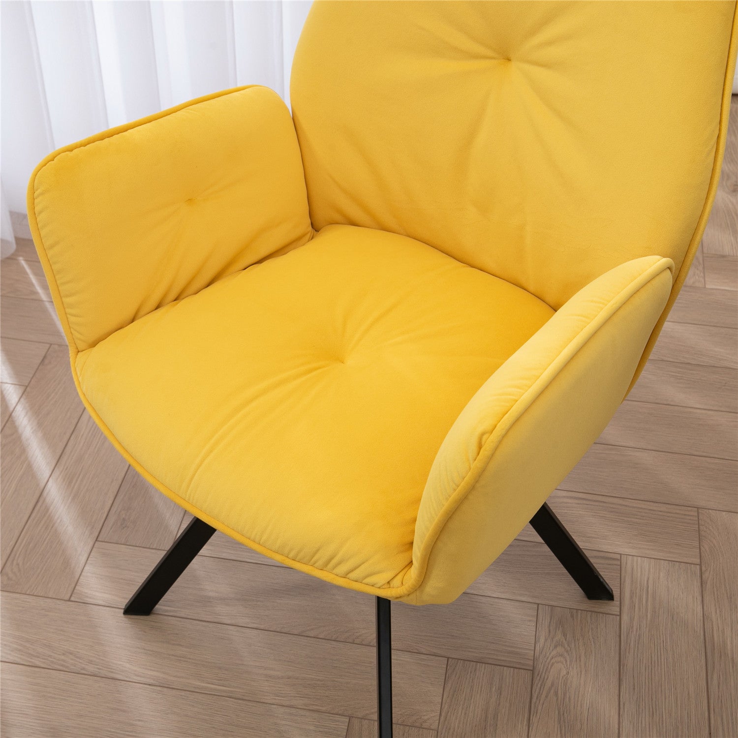 Set of 2 comfortable yellow fabric dining chairs with armrests - CALF YELLOW