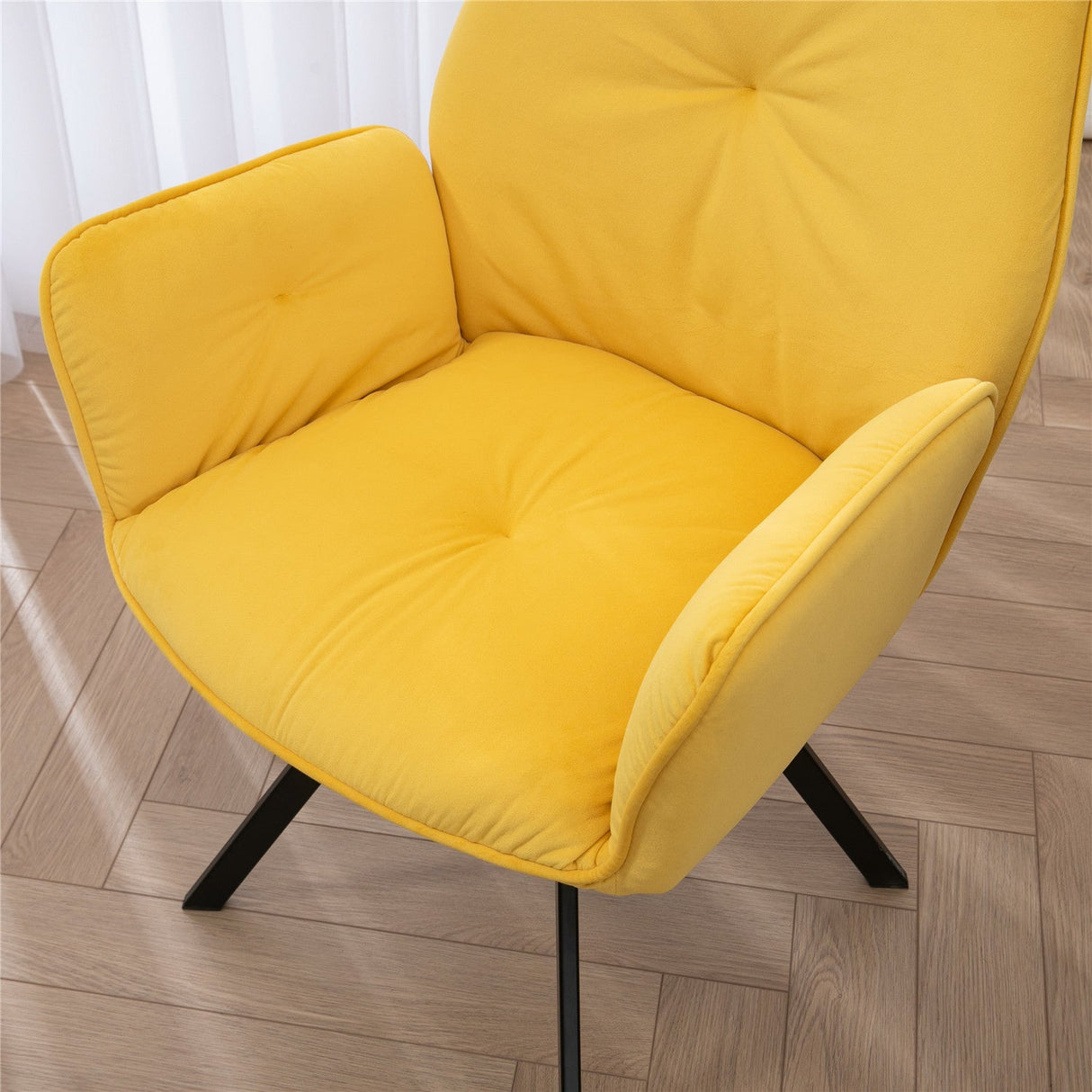 Lot de 4 chaises de salle à manger confortables en tissu jaune avec accoudoirs - CALF YELLOW 4PCS